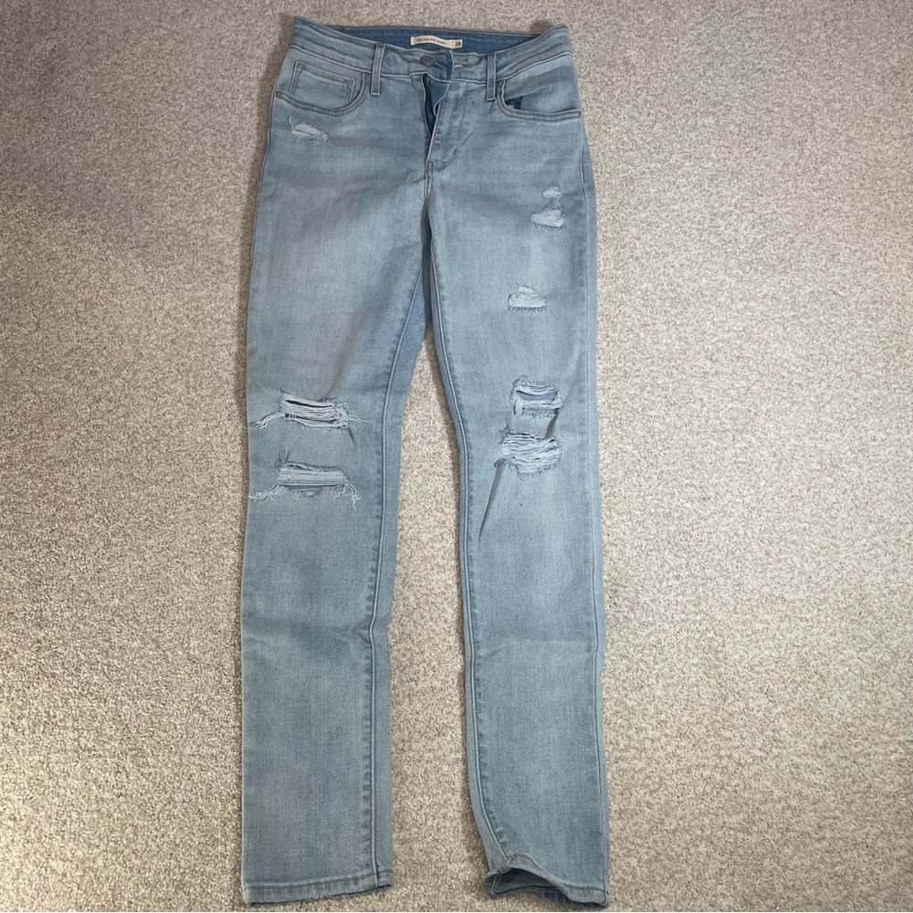 Levis 721 High Rise Skinny Jeans Women’s Size 28x30 Distressed Light Wash